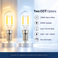 Ampoule LED à filament T22 E14, 2W, 230V, 230LM, verre transparent, 2700K, 6000K, classe énergétique E, certifiée CE UKCA, fabrication OEM ODM