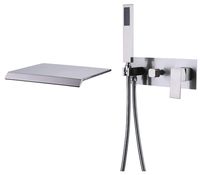 Robinet mélangeur de lavabo de luxe en laiton noir et acier inoxydable, monocommande, mural, avec cascade, barre de douche coulissante et douchette à main