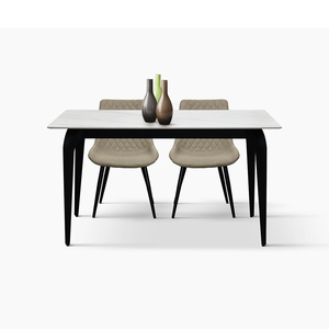 Table à manger Evelin, plateau en céramique blanche, base en métal, utilisation en intérieur - Product Image 4