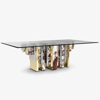 Meubles d'hôtel personnalisés, design sophistiqué, table à manger Heritage avec carreaux peints à la main et laiton poli