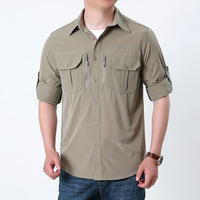 Chemise décontractée à manches longues perlée à séchage rapide pour homme printemps/automne ; Vêtement de travail tactique extensible de style militaire pour l'extérieur