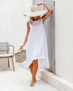 Custom Cheap <strong>Clothing</strong> <strong>Summer</strong> Breathable Plus Size Long White Vacation Dresses Sleeveless Casual Linen Dress Vestido for Ladies - Product Image 2