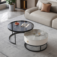 Mesa de centro redonda moderna convertible de fábrica de China, hierro y oro con vidrio para muebles de sala de estar