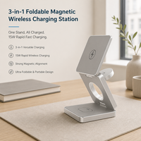 Station de charge sans fil portable pour téléphone portable et montre connectée de type C magnétique 3 en 1 Chargeur électrique pliable