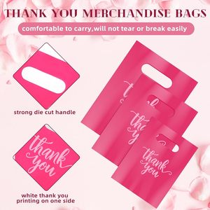 Pink Thank You Plastic <b>Bags</b> With Die Cut Handles 3 Sizes Bulk Retail Grocery Gift <b>Bags</b> - Product Image 3