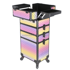 Nouvelle conception, valise à roulettes de maquillage 4 en 1, chariot avec divers compartiments et roues pour les artistes maquilleurs et les professionnels de la beauté - Product Image 1