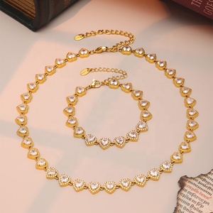 New Arrival 18K Gold Plated Stainless Steel Shiny Zirconia Pave Heart Necklace <b>Bracelet</b> Jewelry <b>Set</b> Women Trendy Perfect Gift - Product Image 6