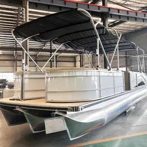 Custom Nice Sports Tritoon 17Ft Ce Pontoons Boats Cabin Aluminium Luxury Floating Party Barge Pontoon Boat For Sale