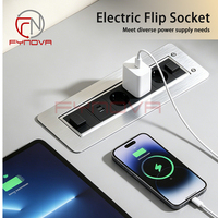Prise électrique motorisée escamotable en alliage d'aluminium avec 1 port USB et 1 port Type-C, multiprise automatique avec charge Type-C 18W pour bureau et salle de conférence