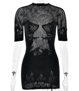 Abito Mini Aderente a Maniche Corte per Feste e Discoteche, Lingerie Sexy in Maglia Traforata Trasparente per Donne - Product Image 5