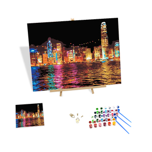Kit Pittura a Numeri Arte Moderna, Scena Notturna al Mare con Edifici Urbani, <span class=keywords><strong>Set</strong></span> Pittura a Olio Fai da Te su Tela Senza Cornice - Product Image 1