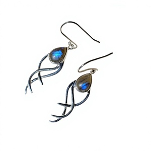 925 <b>Silver</b> Labradorite <b>Drop</b> <b>Earrings</b> Bezel Set Water <b>Drop</b> Bohemia Style Women's Everyday Wear Jewelry - Product Image 1