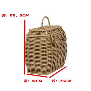 Panier de rangement de bureau intérieur en faux rotin sur mesure, tressé densément avec poignée, couvercle et boucle en corne, pour cuisine et salle de bain - Product Image 4