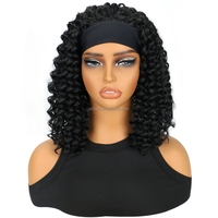 Perruque bandeau synthétique bouclée crépue, sans colle, couleur noir naturel pour femmes