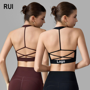 Soutiens-gorge de sport pour femmes RUIQUWIN avec logo personnalisé, col halter, découpes, maintien élevé, effet push-up, pour la course à pied, le fitness et le Pilates - Product Image 1