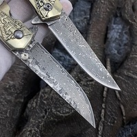 Hoogwaardig Damascus staal kampeer- en survivalmes, opvouwbaar ontwerp met houten binnenvergrendeling, OEM aanpasbaar