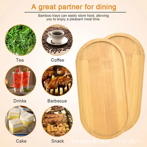 Plateau rond en bambou, 2 pièces, plateau de service en bois naturel pour thé, café, boissons, barbecue, gâteau, collation - Product Image 1