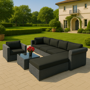 Conjunto de Muebles de Jardín de Mimbre Sintético PE Impermeable de Primera Calidad, Estilo Resort Moderno, para Hotel, Villa, Parque, Piscina, Relajación y Entretenimiento - Product Image 4