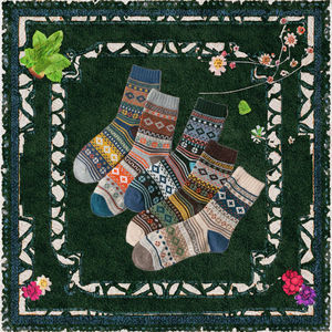 5 जोड़े लुभावनी गर्म ऊन कपास के चालक दल मोटी नरम विंटेज सर्दियों महिला नौट मोजे - Product Image 3