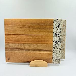 Tabla de cortar cuadrada de madera de acacia con incrustaciones de cuarzo, 35.5x28x1.9cm, multifuncional para uso en la cocina - Product Image 1