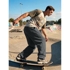 FOXA <b>Mens</b> Baggy Pants Drawstring <b>Stretch</b> Loose Fit Wide Leg Streetwear Pants With Pockets - Product Image 5