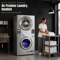 Laveuse-sécheuse empilée 12 kg en acier inoxydable avec écran tactile, Wi-Fi, télécommande et paiement par carte pour laverie libre-service