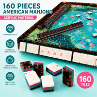 Jeu de Mahjong Américain en Acrylique Effet Bois, 160 Tuiles Gravées, Combo Poker, Ensemble de Jeu Portable à Quatre Couches, Cadeau de Fêtes