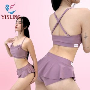 도매 가격 퍼플 매트 나일론 여성 프릴 반바지 폴 액티브 웨어 세트 미드 하이 웨이스트 섹시한 여성 피트니스 댄스 의류 - Product Image 2