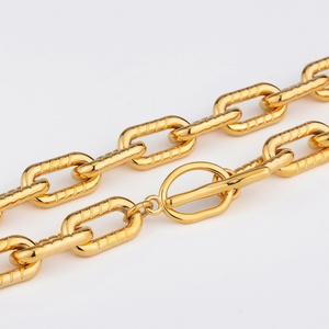 Moda impermeable OT cierre collar de cadena de acero inoxidable 18K chapado en oro hecho a mano grueso Paperclip enlace cadena collar conjunto - Product Image 4