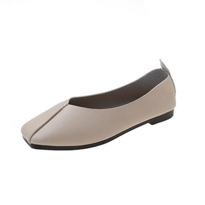 Ladies PU Leather <b>Soft</b> Comfortable Ballet Flats Breathable Anti-Slip Square Toe Slip-On Fashion Trend Spring <b>Shoes</b> - Product Image 1