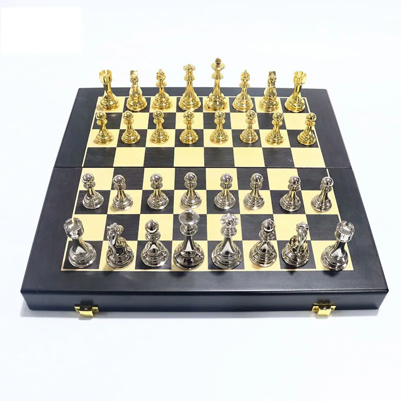 Satranç taşları ile Metal satranç seti Deluxe satranç tahtası seyahat ahşap katlanır yeni başlayanlar profesyonel oyuncular için Ideal