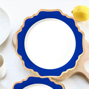 Factory Wholesale Luxury Blue Irregular Sunflower Bone China <b>Plate</b> Penh Ceramic Dinnerware Set - Product Image 4