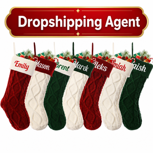 Agent de Traitement des Commandes Shopify Dropshipping 2027 – Chaussette de Noël Personnalisée Brodé(e) en Tricot Torsadé pour Décoration de Fêtes - Product Image 1
