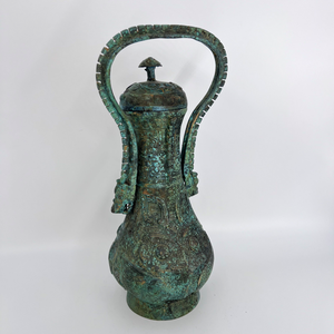 Ancien navire en bronze chinois Hu à manche de faisceau à motifs de hibou utilisé pour les événements de cérémonie de vin fin sacrifie l'artisanat en métal - Product Image 6
