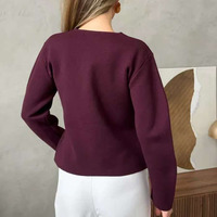 Kardigan Rajut V-Neck Elegan Wanita Kancing Emas Lengan Panjang Slim Fit Jaket Sweater Rajut Wanita Kantoran Pakaian Luar Musim Gugur