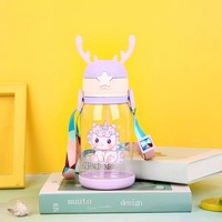 Bouteille d'eau créative pour enfants de 480 ml, avec pailles, anti-fuite, pour l'école