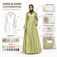 Robe Abaya Chic Verte Texturée avec Col Zippé et Manches Évasées Maxi pour Femmes Musulmanes - Fournisseur en Gros OEM/ODM
