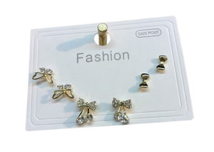 Orecchini di Moda con Fiocco e Cristalli in Argento 925 Placcato Oro, Gioielli da Donna per Uso Quotidiano - Product Image 1