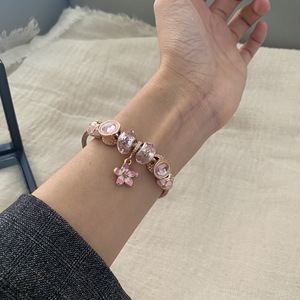 Pulseras de Acero Inoxidable con Flores de Esmalte Rosa para Mujeres y Niñas, <span class=keywords><strong>Pulsera</strong></span> de Cuentas, Regalos de Joyería DIY - Product Image 1