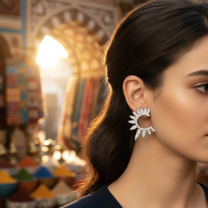 Half Round Of Wing White Zircon Stud Pendientes Turksih Venta al por mayor Hecho a mano 925 Joyas de plata esterlina - Product Image 3