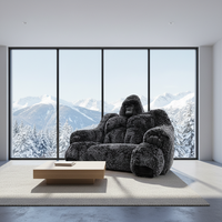 Canapé-lit en cuir noir sur mesure King Kong Gorilla, ensemble de meubles audacieux en bois et tissu à thème animalier unique pour salons, villas et halls