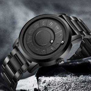 Reloj de Cuarzo con Números Arábigos de Acero Inoxidable Negro, Reloj de Hombre con Bola Magnética Giratoria, Reloj de Cuarzo con Logotipo Personalizado - Product Image 3