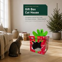 Boîte cadeau de Noël en gros pour chat, en carton, avec ruban vert et motif imprimé, pour chats d'intérieur, approvisionnement direct usine