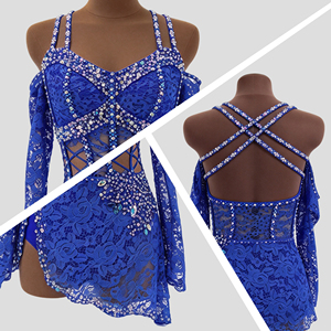 Traje de Danza Jazz Lírico Personalizado Azul Rey con Encaje en el Hombro, Falda Irregular de Malla con Pedrería para Niñas, Actuación Escénica Infantil - Product Image 2