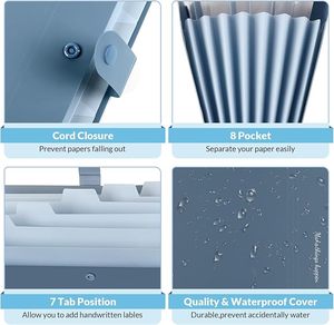 8 túi accordion tập tin đa túi mở rộng tập tin lưu trữ an toàn nhựa thư mục công suất lớn phong bì với Snap đóng cửa - Product Image 4