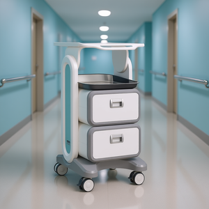 Chariot de laboratoire médical Vevor, 2 tiroirs, 1 plateau, blanc, en ABS, chariot roulant, 4 roues silencieuses, pour hôpital, capacité 300 lb - Product Image 2