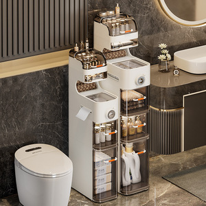 Phòng tắm tổ chức và lưu trữ tủ sàn hẹp bên góc đơn vị với ngăn kéo rõ ràng và bánh cho khoảng cách nhà bếp nhỏ - Product Image 5