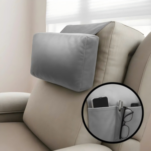 Custom <b>Sofa</b> Armrest Storage Cushion with Side Pocket for Phone Remote Glasses, Comfortable Headrest Pillow - Product Image 1