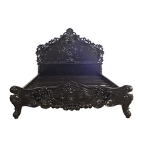 Produit de vente chaud d'ensemble de lit Rococo de reproduction antique en bois massif peint en noir pour meubles de chambre à coucher de style européen