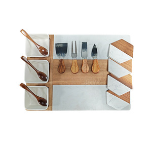 Ensemble de planches à fromage en marbre et bois d'acacia avec des plats en céramique et des outils en acier inoxydable pour servir et couper - Product Image 5